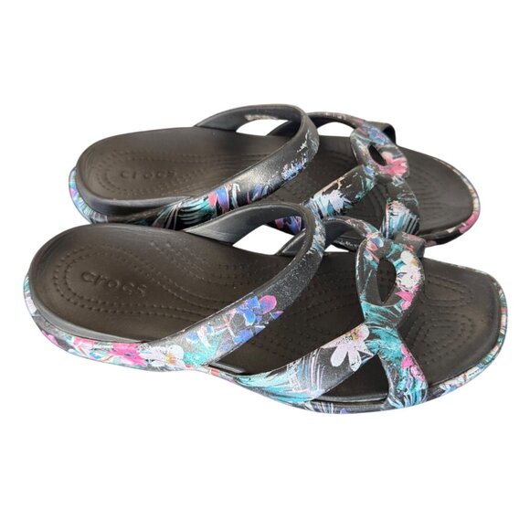 Crocs Womens Dark Floral Pattern Multicolor Slide Sandals Size 7 - Picture 3 of 9